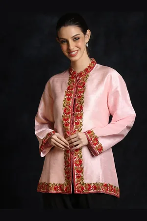 Exotic India Women Mandarin Collar Embroidery Tailored Jacket