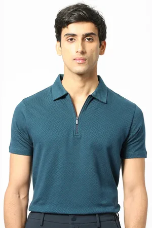RARE RABBIT Men Daisen Geometric Printed Slim Fit Polo Collar Cotton T-Shirt