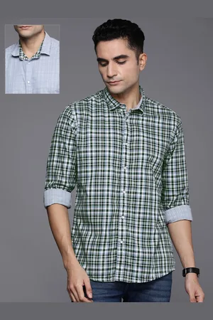 Louis Philippe Men Green & Blue Slim Fit Checked Reversible Pure Cotton Casual Shirt