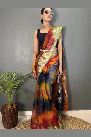 HERE&NOW Tie and Dye Zari Organza Kanjeevaram Saree