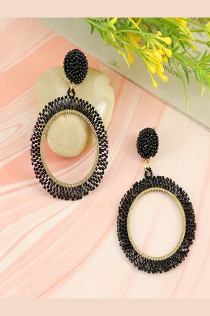 Sangria Gold-Plated Artificial Beads Beaded Circular Shaped Dangle Drop Earrings