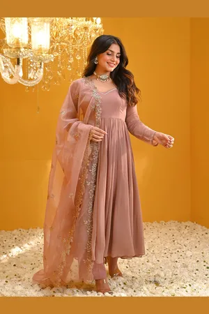 Bunaai Sequinned Georgette Anarkali Kurta With Palazzo & Dupatta