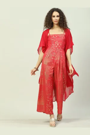 Biba Women Fuchsia Yoke Design Layered Kurta with Skirt