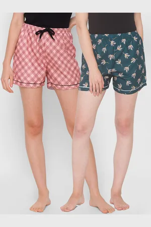 FashionRack Pack of 2 Women Green & Brown Printed Cotton Lounge Shorts