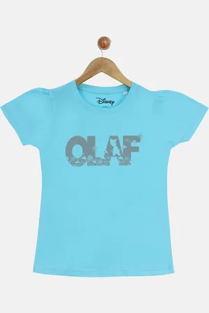YK Girls Blue Frozen Olaf Print Round Neck Puff Sleeves T-shirt