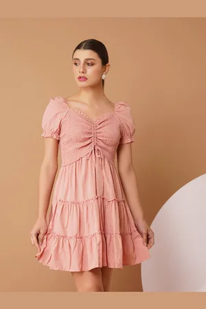 Chemistry Women Sweetheart Neck Puff Sleeve Crepe Fit and Flare Mini Dress