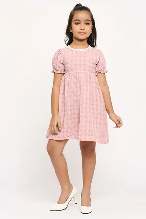 GUFRINA Girls Checked Puff Sleeve Fit & Flare Dress