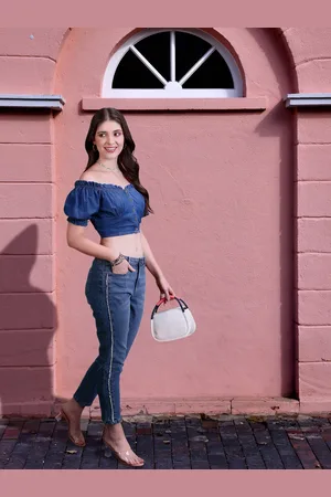 Mast & Harbour Women Denim Blue Boyfriend Fit Light Fade May Party Upgraded Denims Jeans