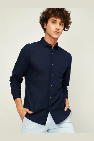 Lifestyle Men Navy Blue Slim Fit Opaque Cotton Casual Shirt
