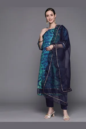Indo Era Women Blue Bandhani Dyed Kurta with Trousers & Dupatta