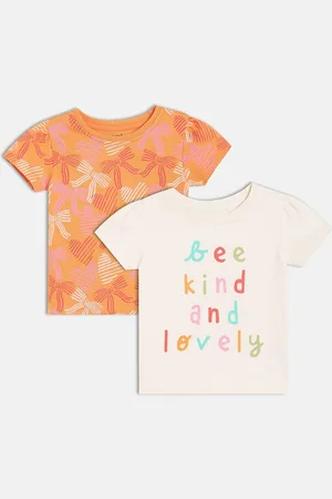 MINI KLUB Girls Pack of 2 Typography Print Short Sleeves Cotton Top