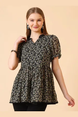 Corsica Women Floral Printed Puff Sleeve Georgette Top