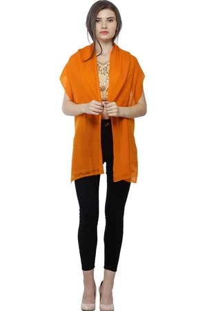 Exotic India Orange Peel Plain Pure Pashmina Scarf with All-Over Weave