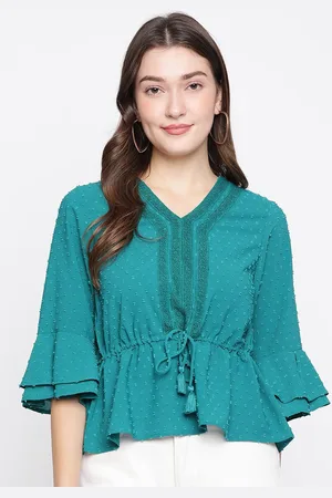 Latin Quarters Women Teal Cinched Waist Top