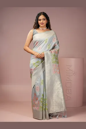 Mimosa Women Floral Zari Art Silk Banarasi Saree With Blouse Piece
