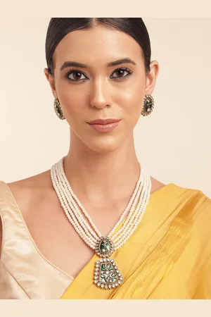 Anouk Gold Plated Layered Beads & Kundan Studded Necklace & Earring Set