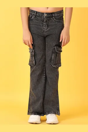 V-Mart Girls Relaxed Fit Highly Distressed Cotton Light Fade Solid Stretchable Jeans