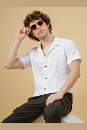 PAUL STREET Men Club Cuban Collar Textured Slim Fit Casual Shirt
