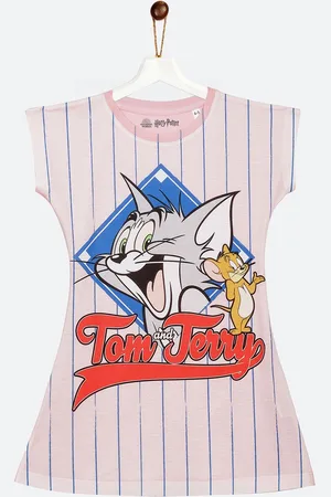 YK Girls Pink Tom & Jerry Print T-shirt Dress