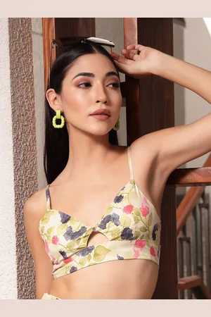 DressBerry Floral Print Crepe Bralette Crop Top