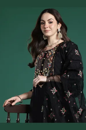 Indo Era Floral Embroidered Thread Work Kurta with Trousers & With Dupatta