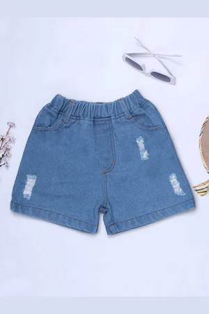 HERE&NOW Girls Mid Rise Cotton Denim Shorts