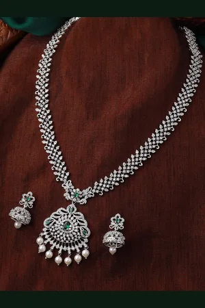 ESTELE Rhodium Plated CZ & Pearl Detail Ravishing Jewellery Set