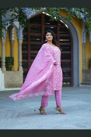 Moda Rapido Women Ethnic Motifs Regular Thread Work Pure Cotton Kurta with Trousers & With Dupatta