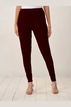 Lyra Women Burgundy-Coloured Solid Churidar-Length Leggings