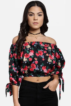 Cation Women Black Printed Bardot Top