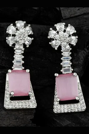 Alamod Silver-Plated Cubic Zirconia Geometric Drop Earrings