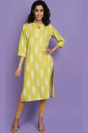 V-Mart Green Floral Printed Rayon Straight Kurta