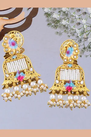 Alamod Gold-Plated Peacock Shaped Drop Earrings
