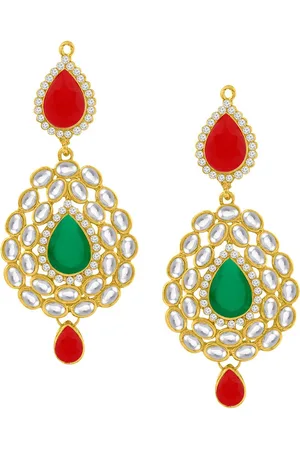 Alamod Gold Plated Classic Kundan Drop Earrings