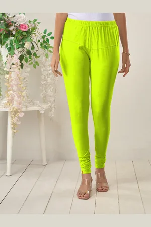 Lyra Women Fluorescent Green Solid Churidar-Length Leggings