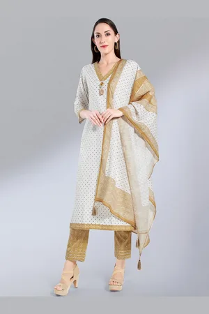 MADHURAM Women White Ethnic Motifs Printed Kurta with Trousers & With Dupatta