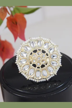 I Jewels White Gold-Plated Kundan Handcrafted Adjustable Finger Ring