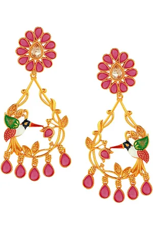 Alamod Gold-Plated Peacock Shaped Drop Earrings