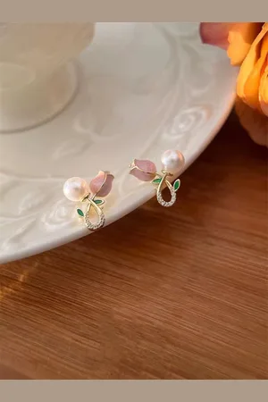 Krelin Gold-Plated Stones Stainless Steel Studded Floral Studs Earrings