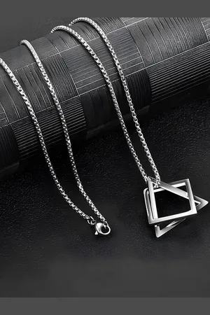 KARISHMA KREATIONS Stainless Steel Silver-Plated Triangle & Square Pendant With Chain