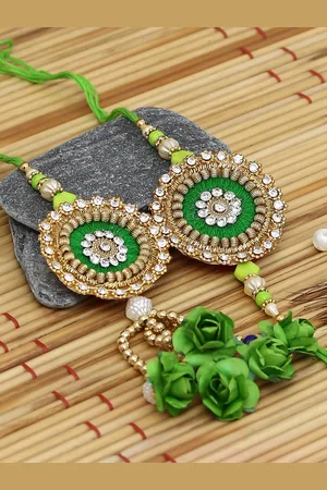 eCraftIndia Green Bhaiya Bhabhi Rakhi Set