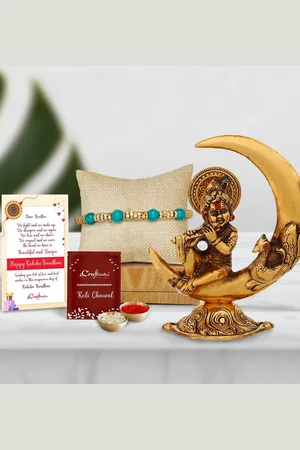 eCraftIndia Gold-Toned & Green Rakhi Gift Set