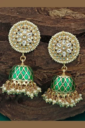 Alamod Gold-Plated Enamelled Classic Jhumkas Earrings