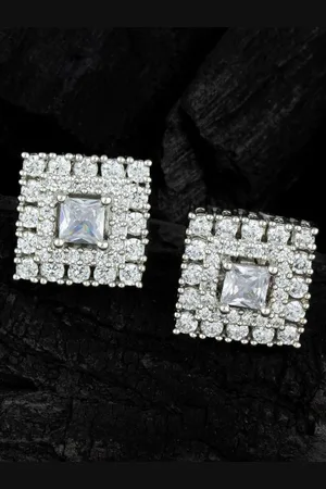 Alamod Silver-Plated Square Studs Earrings