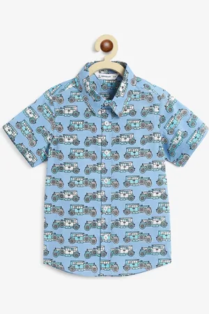 Campana Boys Classic Printed Spread Collar Short Sleeves Cotton Casual Shirt