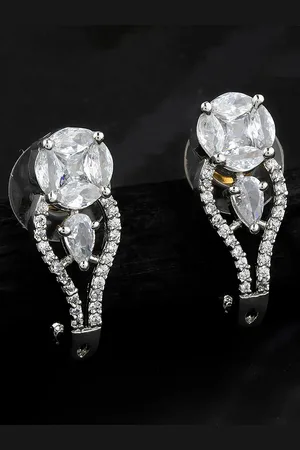 Alamod Silver-Plated Contemporary CZ Drop Earrings