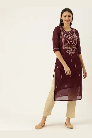 SWAGG INDIA Women Maroon Ethnic Motifs Embroidered Regular Thread Work Kurta Set
