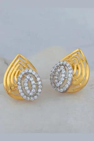 Alamod Gold-Plated CZ-Studded Paisley Shaped Studs Earrings