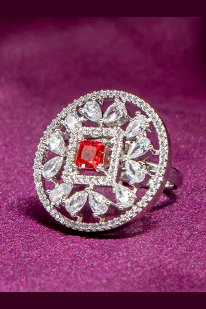 Manikya Jewellery Rhodium-Plated Cubic Zirconia-Studded Finger Ring