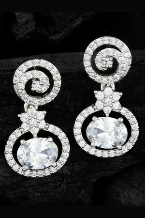 Alamod Silver Plated Contemporary CZ Studded Drop Earrings